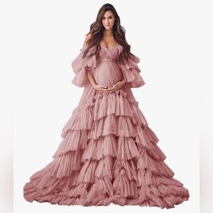 Elegant Pink Layered Maternity Dress